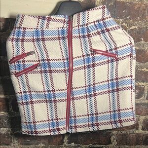 Plaid Zippered Skirt - Red, Blue, Cream